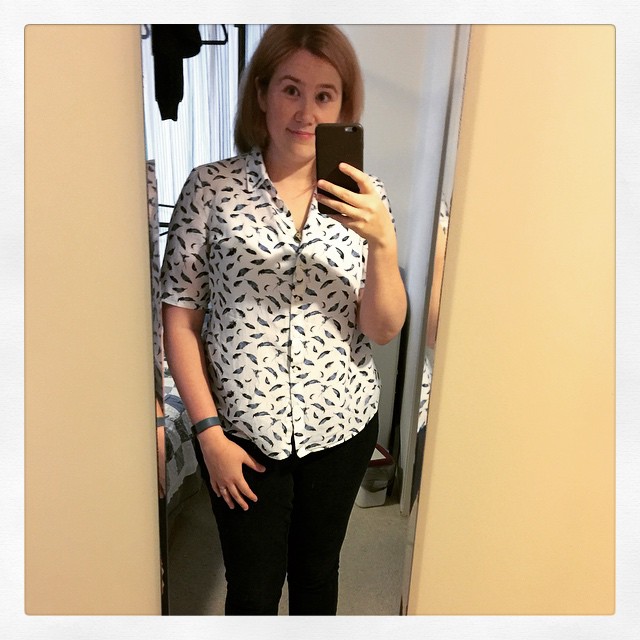 Boring yet satisfying sewing project: modified this shirt to have short sleeves! (One of long sleeves tore near cuff over a year ago.)