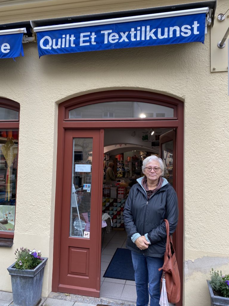 Mom at a local quilting shop