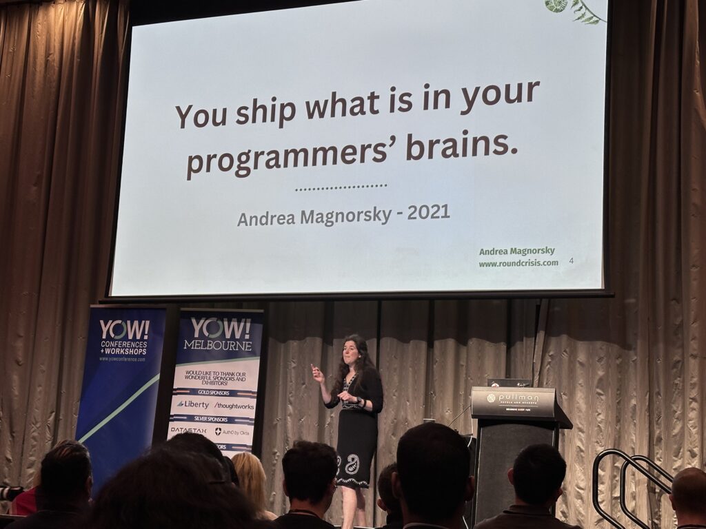 Andrea Magnorsky presenting at YOW