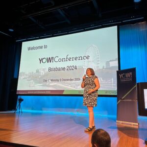 Me introducing the keynote at YOW