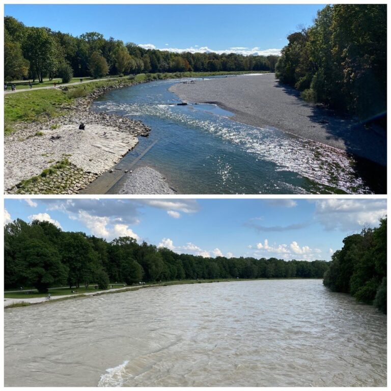 You may have heard about the devastating floods in Germany and other countries recently. Thankfully we are not affected, but I did ride to the Isar today to see the difference. On the top: last October. Bottom: today. 😳🌊