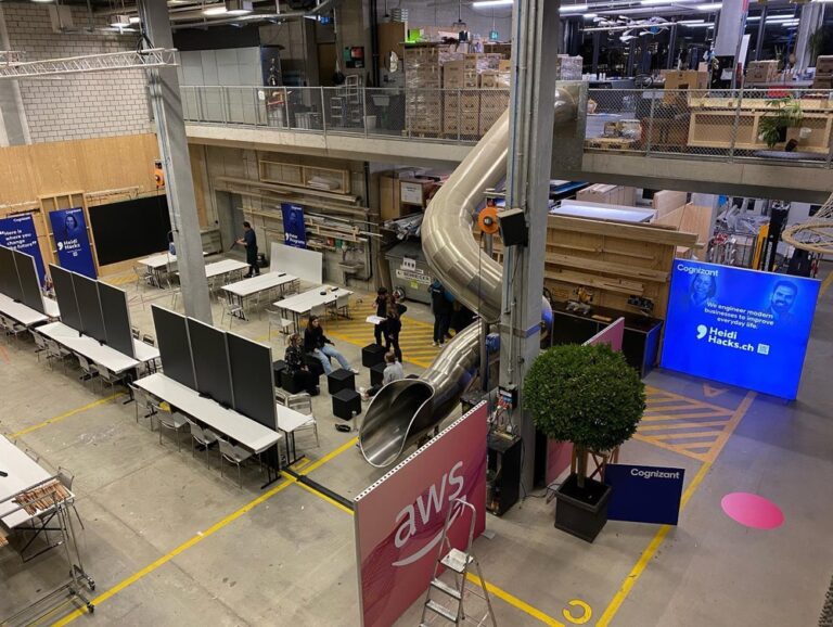 Final preparation for tomorrow‘s #herhack2021! By this time tomorrow, there will be 250 women hackers powering away on solutions to some of the world’s most pressing problems. How cool is that?? #digitalswitzerland #aws 

(Also, I’ve never been to a hackathon in a warehouse before. There’s a giant disco ball and a SLIDE!!)