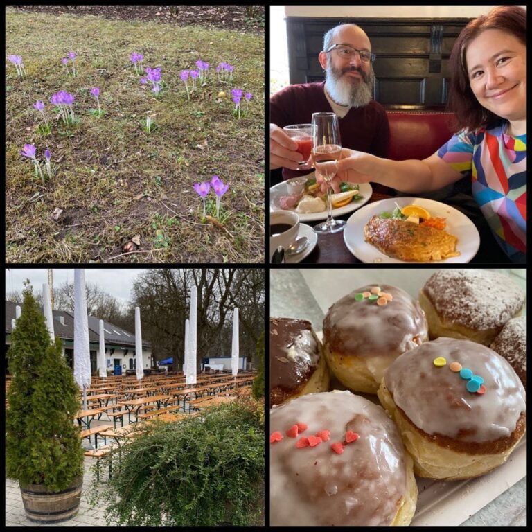 It’s been a terrible, stressful week, but I’m trying to find joy in little things. The first crocuses of spring. Breakfast with The Snook. The biergarten is putting out its benches and tables. And freshly made Krapfen (jelly doughnuts) for Fasching. Sending love and strength to all the kind people we met in Kyiv two years ago… ❤️🇺🇦