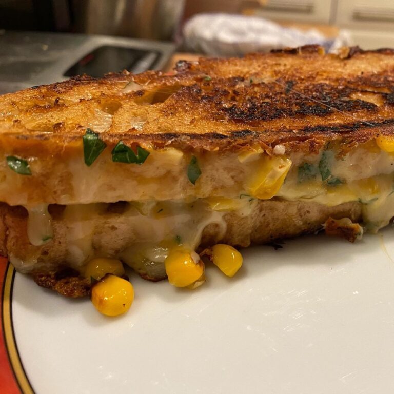 Korean Corn Grilled Cheese, made by the Snook with his own homemade bread. 😍