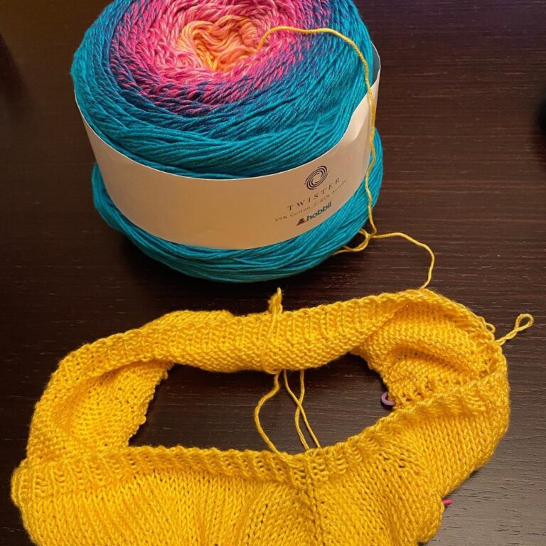 Started a new project… Sugar Maple Tee in Hobbii Twister. Love those colours! #knitting 🧶