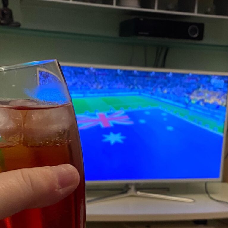 Cheering on the Aussies with a Negroni Sbagliato. (With Prosecco.) COME ON AUSSIES COME ON!! 🇦🇺❤️🦘⚽️ #worldcup