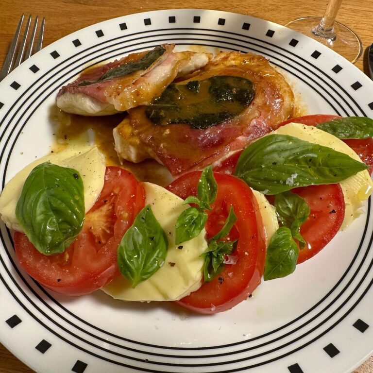 Chicken scaloppine and Caprese salad.  The Snook is really outdoing himself in 2023…❤️