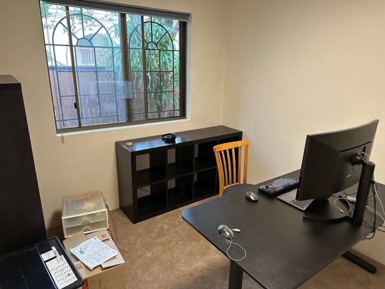 The office is starting to come together. Still need to repaint the ceiling, replace the window blind,  get more black Kallax shelves and storage boxes for the left wall, and pick out an office chair and floor mat. But hey, I’m not sitting at the dining room table anymore!