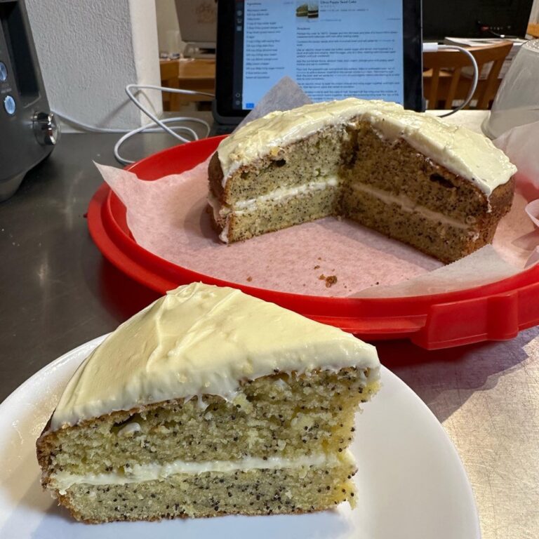 Citrus Poppyseed Cake with Lemon Cream Cheese frosting, made by the Snook. And I got to lick the spoon! 😂❤️