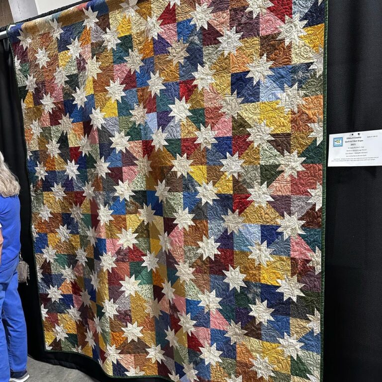 A fun outing to the Elkhart County Quilt & Fiber Expo! I did some knitting with Katy from @yarnadventuretruck for #wwkipday, and some of her lovely wool came home with me. Also checked out the exhibits and took some photos of my favorite quilts. There were only a few knitted pieces, but there was a lovely Starmore jacket! I also spent some time checking out a genuine 19th century woven corset and geeking out over historical undergarment manufacturing. 🧶🧵🪡 @wwkipday