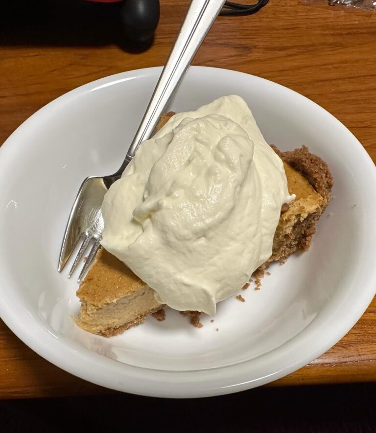 Happy Thanksgiving! He made us sous vide turkey breast, crispy turkey skin, mashed potatoes, and green beans. And for dessert, a pumpkin cheesecake pie! 🦃