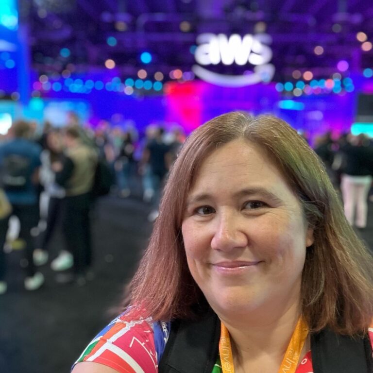 The AWS dresses v1 and v2 made quite a splash this year! For every selfie I took with someone, there were probably 3 more taken by others. Stay tuned for my Community.AWS blog post about the creation process! #awsreinvent #awsdress #awsdressv2 ❤️👗