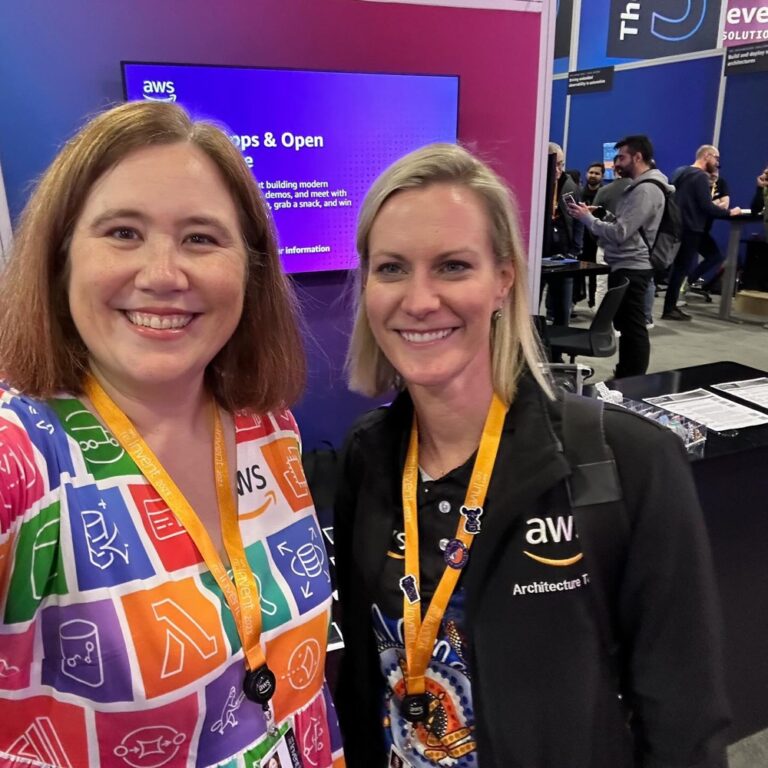 The AWS dresses v1 and v2 made quite a splash this year! For every selfie I took with someone, there were probably 3 more taken by others. Stay tuned for my Community.AWS blog post about the creation process! #awsreinvent #awsdress #awsdressv2 ❤️👗