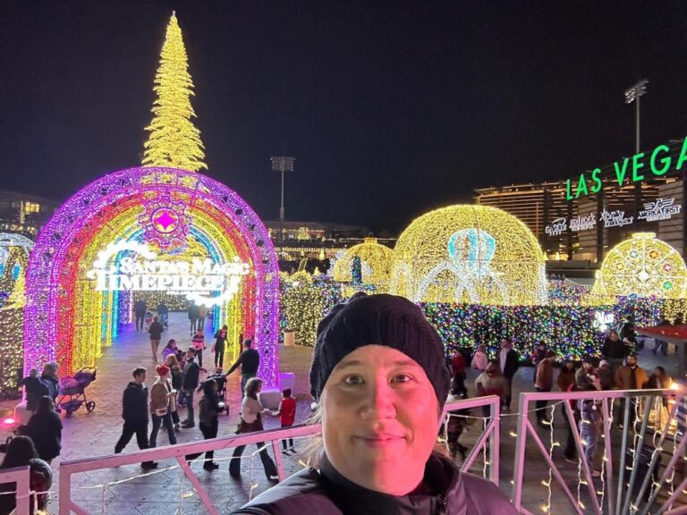 I finished my solo time in Las Vegas with a trip to @enchantlasvegas, a Christmas festival. The lights were pretty, but the playlist - Judy’s “Have Yourself a Merry Little Christmas” followed by the Peanuts Christmas song - had me literally crying at one point. I’m ready to go home. (A chilli dog helped.)