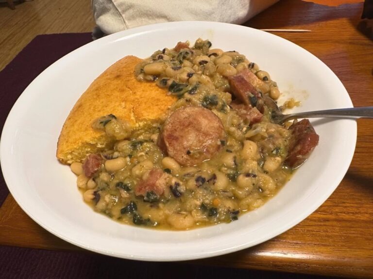 Starting 2024 with traditional good luck dish of homemade black-eyed peas and cornbread. 🍀