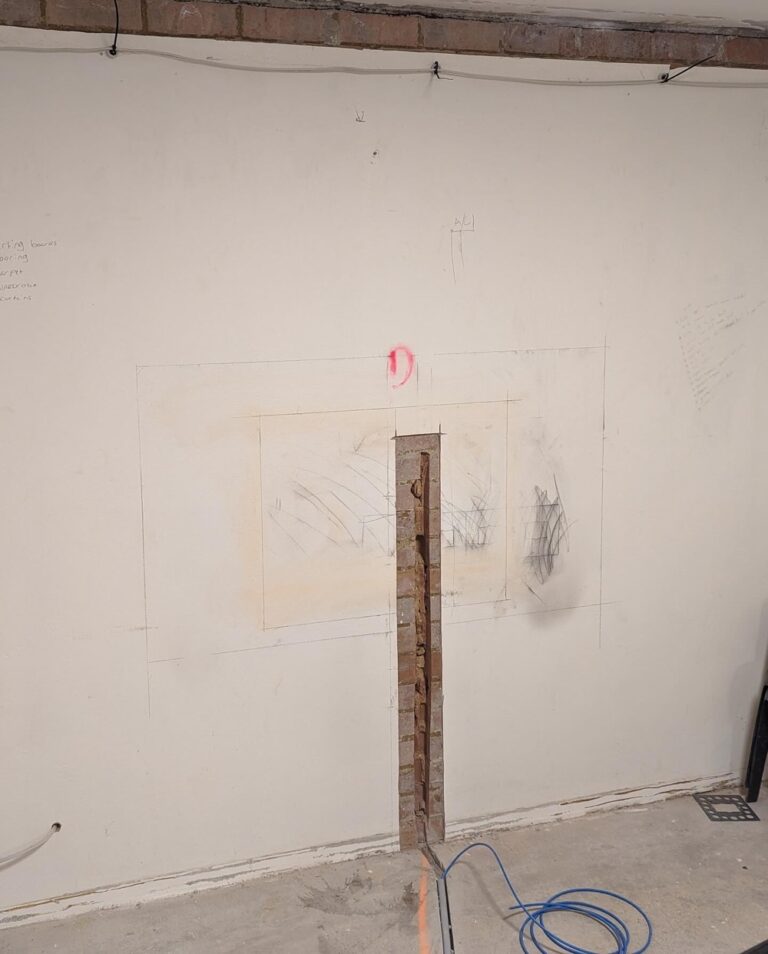 Week 3: Two of the new walls are built, and plumbing and electrical have been chased in. Our bathroom is finally a rectangle! The internet has been moved to a more practical location, and we can start to see what the back entrance hallway will look like. Next up is to fix the very uneven floor before plastering can begin… 🏠🚧