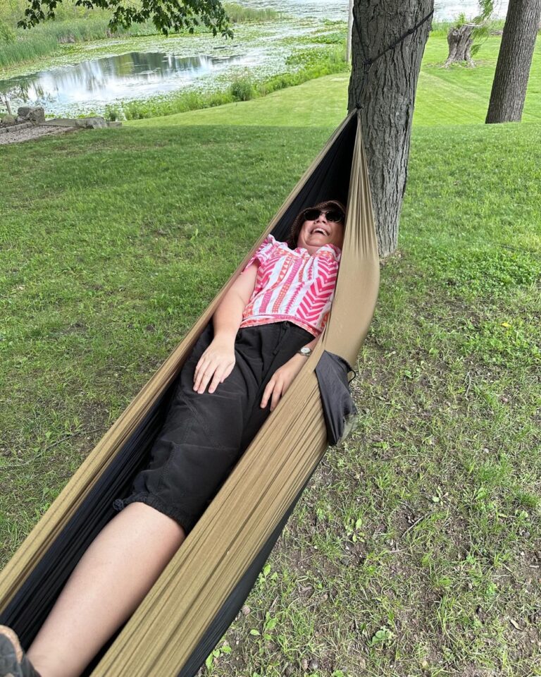 Me: I wish you had a hammock. 
Dad: I do!

Ten minutes later…

Me: Not the right type of hammock. 😂

On the plus side, the view from my nylon coffin is really quite lovely.