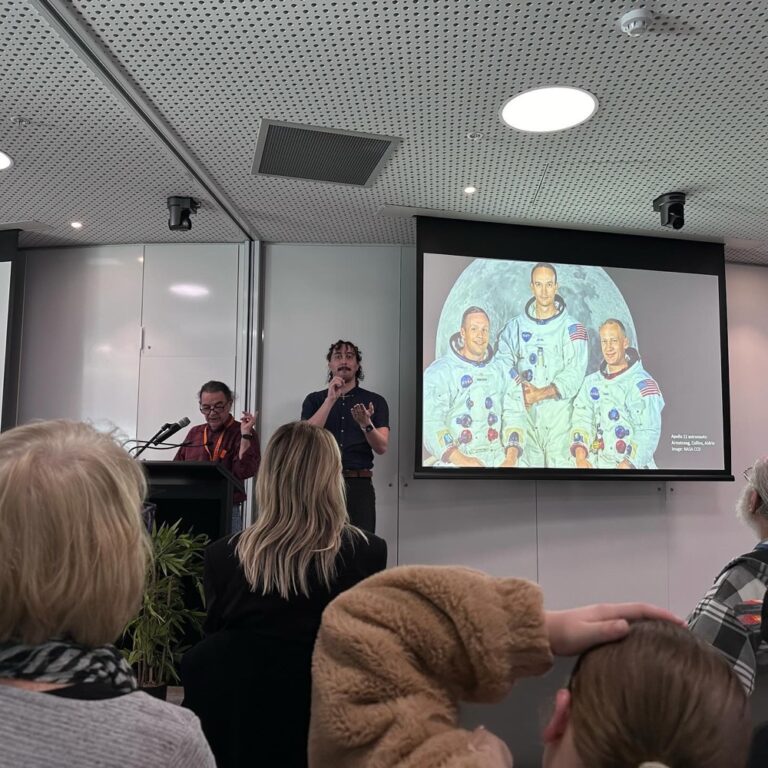 A few months back Rodd said to me: “I booked us in for an afternoon lecture at the library on outer space… because you’ll be retired and so that’s our life now.” 🧑‍🚀❤️ Thanks to the @cityofsydney Library and the @powerhousemuseum volunteers for the excellent session! We heard about Australian women astronomers, moon rocks, and learned all about the Saturn V rocket (with the help of a Lego model). #moonday 🚀🌔