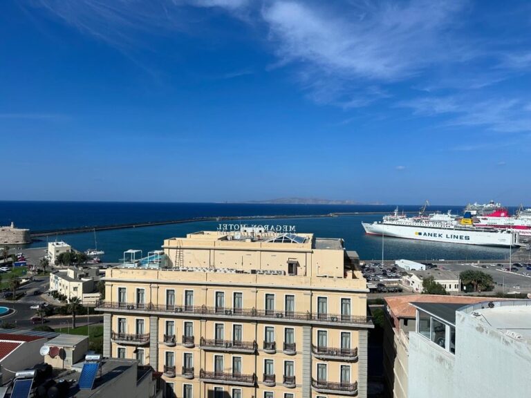 Rooftop pool with a view in Heraklion, Crete. 😎☀️ That island was once a giant lizard that Zeus turned to stone with a lightning bolt!⚡️🐊