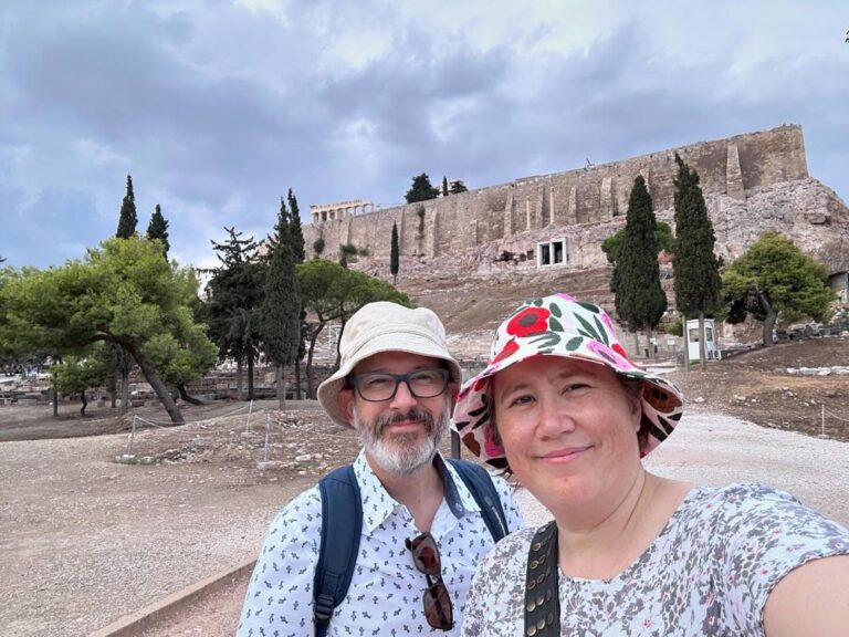 The Acropolis! We entered via the South entrance near the museum to avoid the crowds. I was particularly excited to see the Theatre of Dionysus. 🎭 As we finally neared the top, the sky began to look ominous. It made for some very dramatic shots of the architecture! I felt incredibly fortunate to get to see one of the greatest achievements of mankind. And then, of course, the heavens opened and we (along with everybody else) got soaked. 🌧️😂 Ah well…