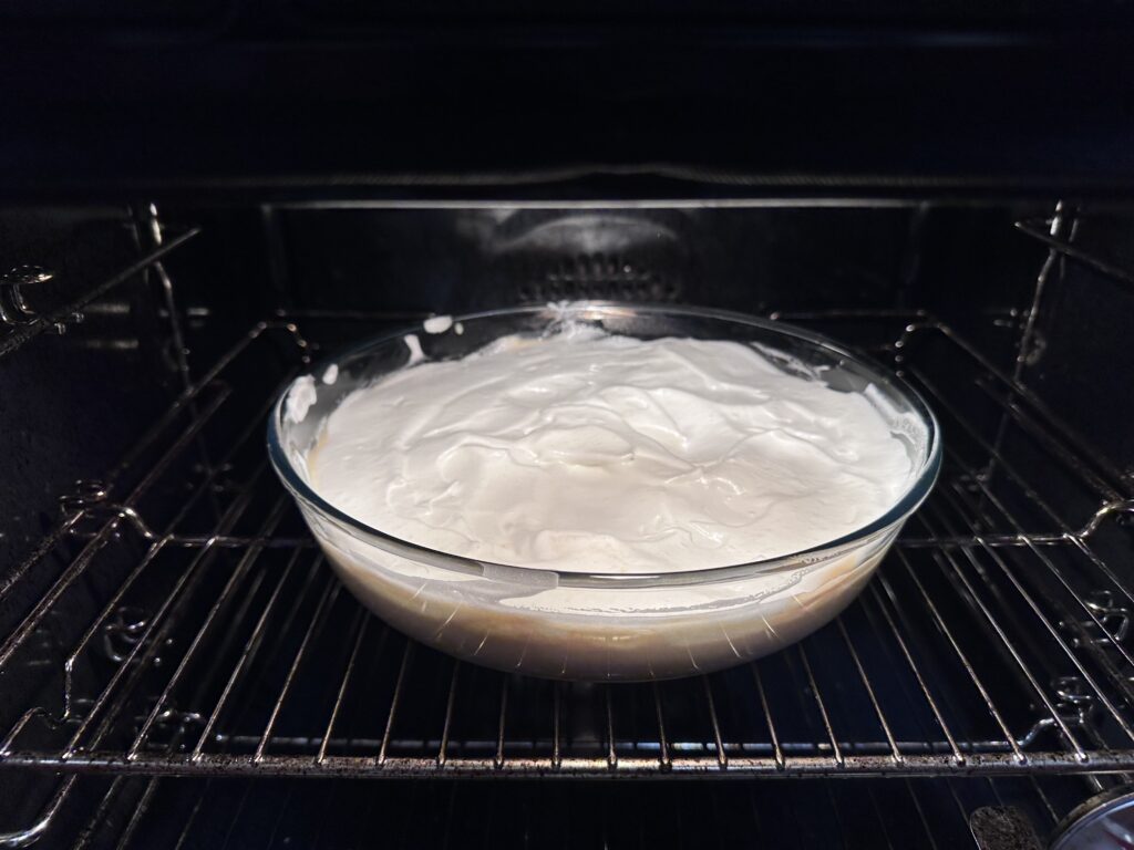 Custard covered with meringue