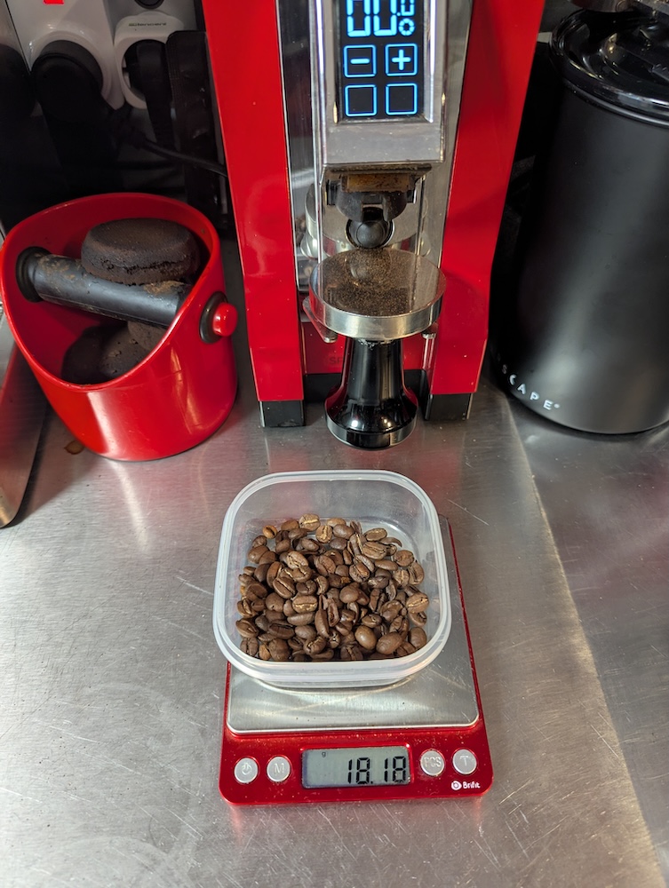 Weighing coffee beans