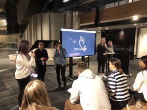 MeSafe - an app to help folks get home safely at night. See problem areas, send a text with your location, and call a cab. Nice app - but depressing that we need this. #shehacks2018 https://t.co/uLZGts2Yqy