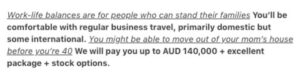 Another job description going around the @GGDSydney Slack today. Companies - don't do this. Women notice. We remember. (I can't even imagine a real person of any gender who'd want to work in this place...) https://t.co/LPNAuIGWMU