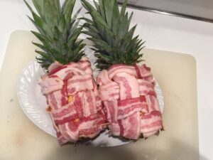 Step 6: wrap bacon lattice around pineapples and place on smoker for 3 hours. 🐷🍍 https://t.co/60vMByBFie