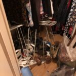 Sick at home, dialled into important all day work meeting, when I hear an allmighty CRASH. 💥 Go to bedroom and open closet door to see shoe rack in pieces. Somebody pulled it down and gave themselves a fright! 🙀 https://t.co/AkXv9NnhEn