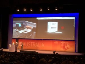 Live demos happening! @captainklein is using a @LeapMotion to control an app and then @Sphero. Great example of extensibility - you can connect existing components together and extend them easily. #AWSDevDay https://t.co/fQcG0H3ltV