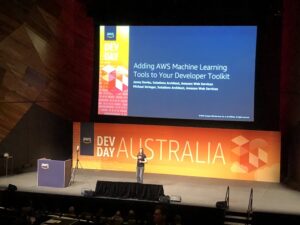 Just met my new colleague Jenny today - excited to see a full house for her talk on machine learning tools! #AWSDevDay https://t.co/Wo5ufwJj0M