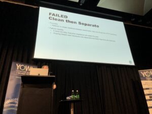 Some failed approaches to transforming a monolith: Clean Then Separate (never works because you can’t stop feature development long enough) and Entity Services (you end up with a distributed monolith). #yow18 @mtnygard https://t.co/NIraPFkKpn