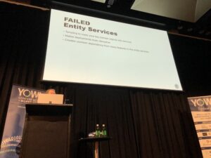 Some failed approaches to transforming a monolith: Clean Then Separate (never works because you can’t stop feature development long enough) and Entity Services (you end up with a distributed monolith). #yow18 @mtnygard https://t.co/NIraPFkKpn