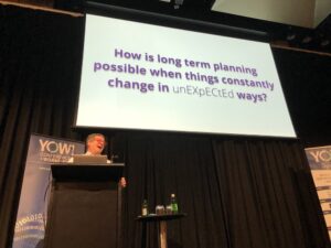 “Can anyone in this room tell me which Javascript framework you’ll be using two years from now? OF COURSE NOT!” It’s hard to make concrete plans about the future. #yow18 @neal4d https://t.co/L32khi8b4u