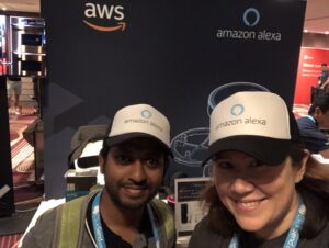 Me and my new hat buddy are very excited about the @amazonecho giveaway in ten minutes. Head to the AWS booth! #Yow18 https://t.co/fzC70miTZw