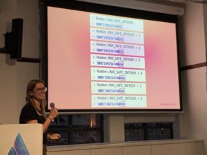 I absolutely love that @megganeturner has tied a fun discussion of Javascript number weirdness into an actual bug she had to fix at @JaxstaMusic. #ggdsyd https://t.co/BdaVrqU7xd