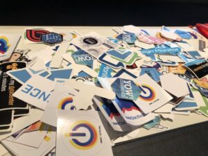 LOL. The @iress team found my sticker stash! If you need laptop adornment, please stop by. Still plenty left! #dotc19 #devops https://t.co/1An6U4dUup