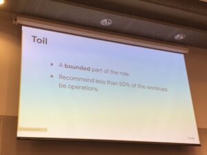 Making the SRE function be all toil is like eating nothing but very spicy food. “Pain is not a flavour.” @jennski’s suggestion is to keep toil < 50%. #dotcnz #dotc19 #devops https://t.co/lpUVHKTjVA