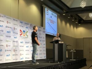 Dave Corlett and Richard Jarrett from @WestpacNZ on their 4 year DevOps transformation. Started from only a handful of releases a year, 500+ page governance docs, silos, low morale... #dotcnz #dotc19 #devops https://t.co/CFlYJ8AJ4L