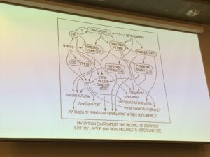 It me. 😭 (Classic and appropriate xkcd from @djsauble to illustrate OSS versioning hell.) #dotc19 #dotcnz #devops https://t.co/2hLjGV9NSI