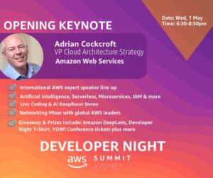 Don't forget - free AWS Developer Night at Sydney Summit next week with @adrianco, @kneekey23, @Damo_F, @sunilmallya and more! Register here: https://t.co/qSegWs2v2C You could even win a ticket to @yow_conf... https://t.co/VMBUxuUSOi