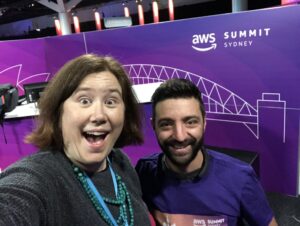 Behind the scenes! Getting ready for the #awssummit #summitlivesydney with @sbaldacchino. 👋💜 https://t.co/aaxEIuy3Kb