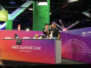 We’ll be LIVE on https://t.co/Vp850qNVbT in 15 minutes! Speakers are getting wired up while the moderators get set. We only did 20 segments in total last year, but we’ve got 24 happening today alone! #AWSsummit #summitlivesydney https://t.co/GBHG1dww7d