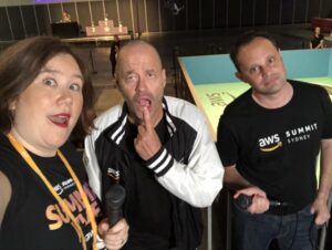 About to interview Jarrod and @adambspencer at the #AWSSummit #AWSDeepRacer League! Watch live on https://t.co/Vp850qNVbT #summitlivesydney https://t.co/4ETzZxwLTI