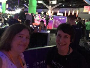 Quick selfie with @yow_conf alumnae and all around awesome techie @bethesque with @matthewfellows on the #AWSsummit #summitlivesydney stream in the background! @dius_au https://t.co/1Q9X38Wuvg