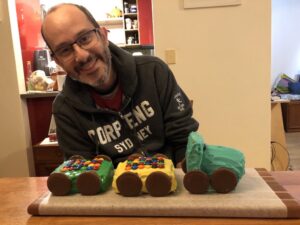 A happy boy and his choo-choo cake. Happy birthday Snookums! (Cake damn near defeated me. Icing *everywhere*.) 😅🚂🎂 https://t.co/xbY8SlFHLj