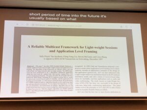 I love how as @mjpt777 talks about a clever solution to a multicast protocol problem, he finds a way to point out that Sally Floyd’s first degree was in sociology, and that folks with different backgrounds find novel solutions to problems. ❤️👏 #yowperth https://t.co/HLwtY8hc7S