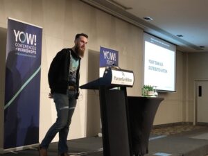 Sydney’s own @mootpointer talking about your team as a distributed system. (He also has the coolest speaker photo/Twitter avatar.) #yowperth https://t.co/Mum6LFYdGK