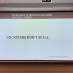 When @mootpointer advises rearchitechting your monolith, he means getting rid of your rockstar, “10x” developers. You need to turn them into team players. #yowperth https://t.co/HyTb2lb2e1